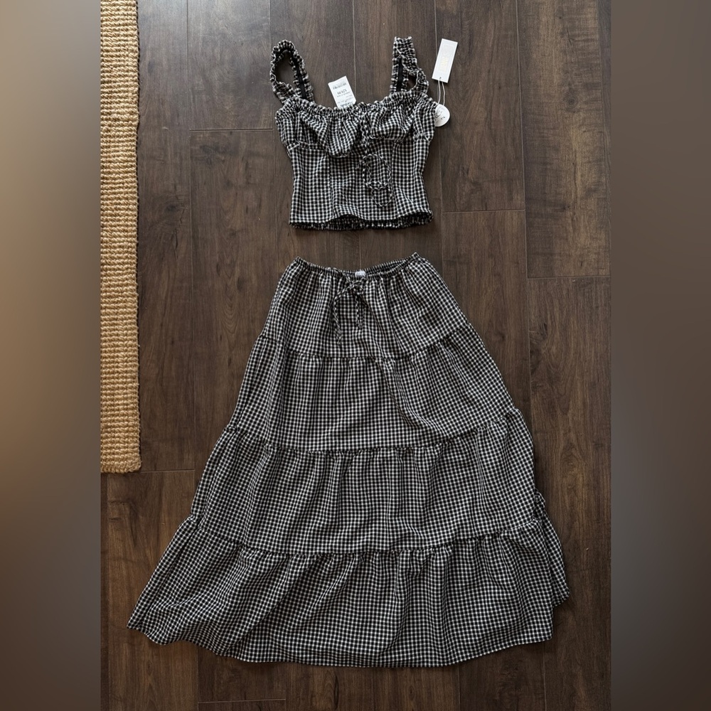 Marshalls Black and White Gingham Tiered Maxi Skirt + shirt